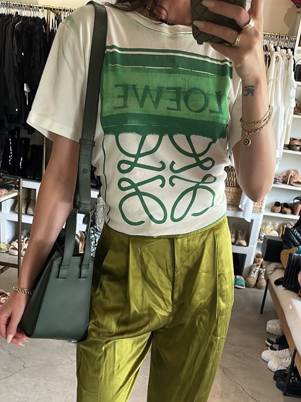 Loewe White T-Shirt with Bold Green Logo Panel